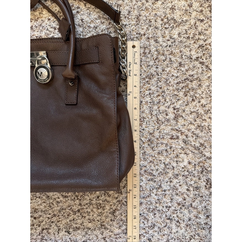 Michael Kors Brown Satchel Chain Strap Padlock Silver Hardware Double Handles - Picture 7 of 8
